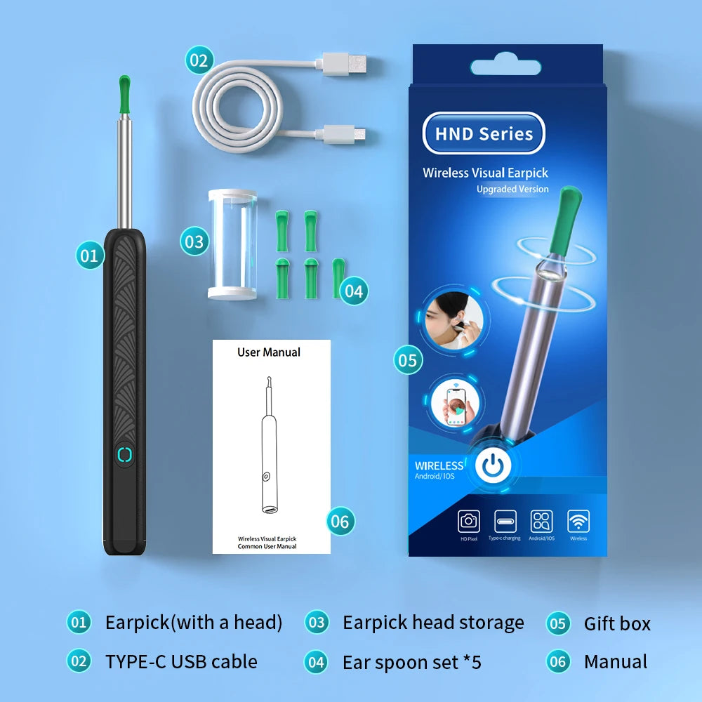 Ear Cleaner with Camera Wireless Ear Sticks Otoscope USB C Charging Endoscope Wax Removal Tool Earpick MIni Camera